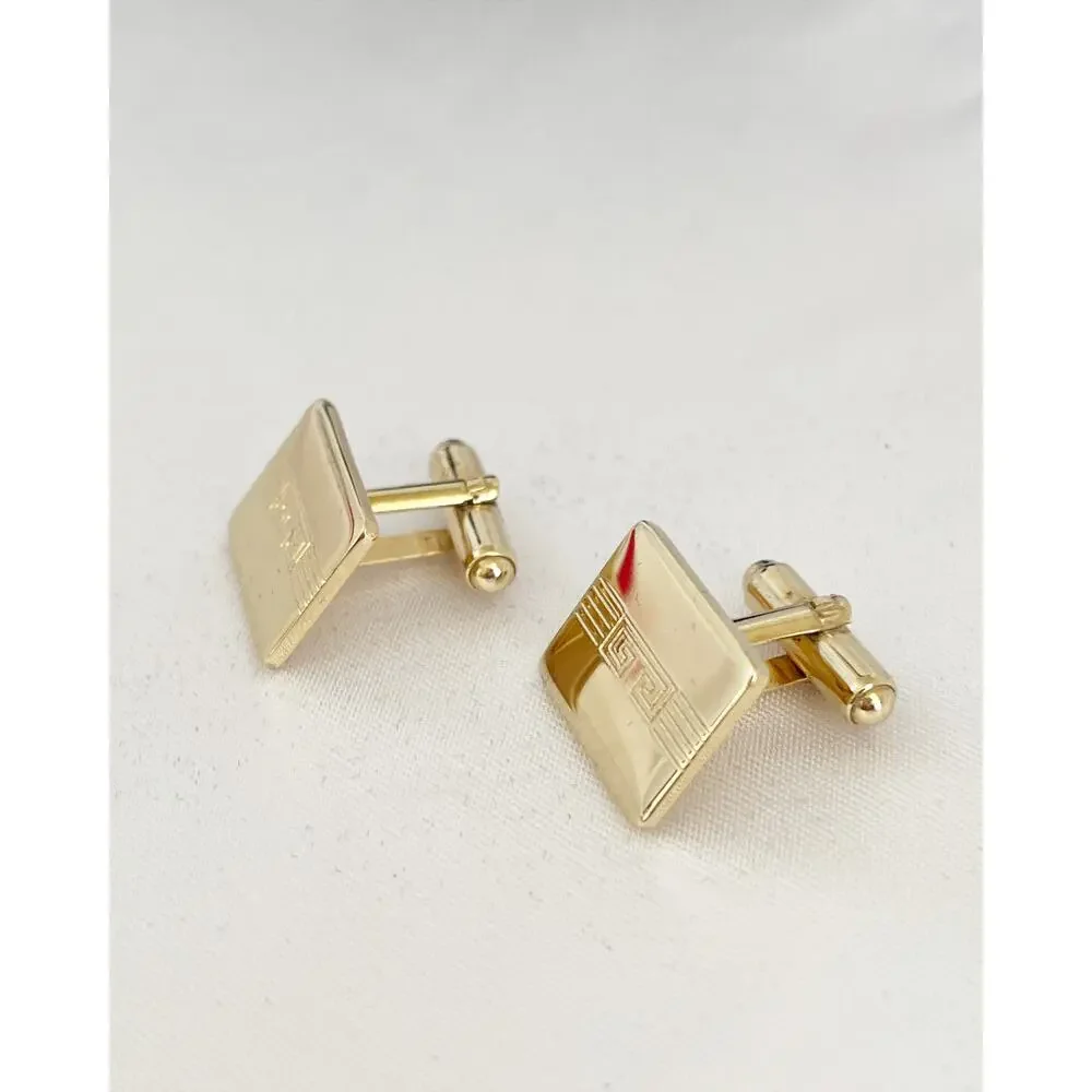 GIVENCHY Cufflinks Bijou Gold Tone Vintage Greek Design Geometric Rectangular
